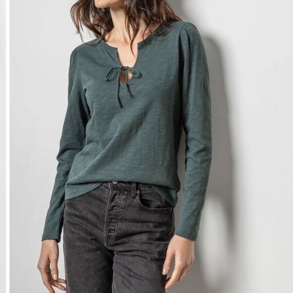 LILLA P TIE FRONT SPLIT NECK TEE IN BLACK XL NWT in packaging - Picture 3 of 5